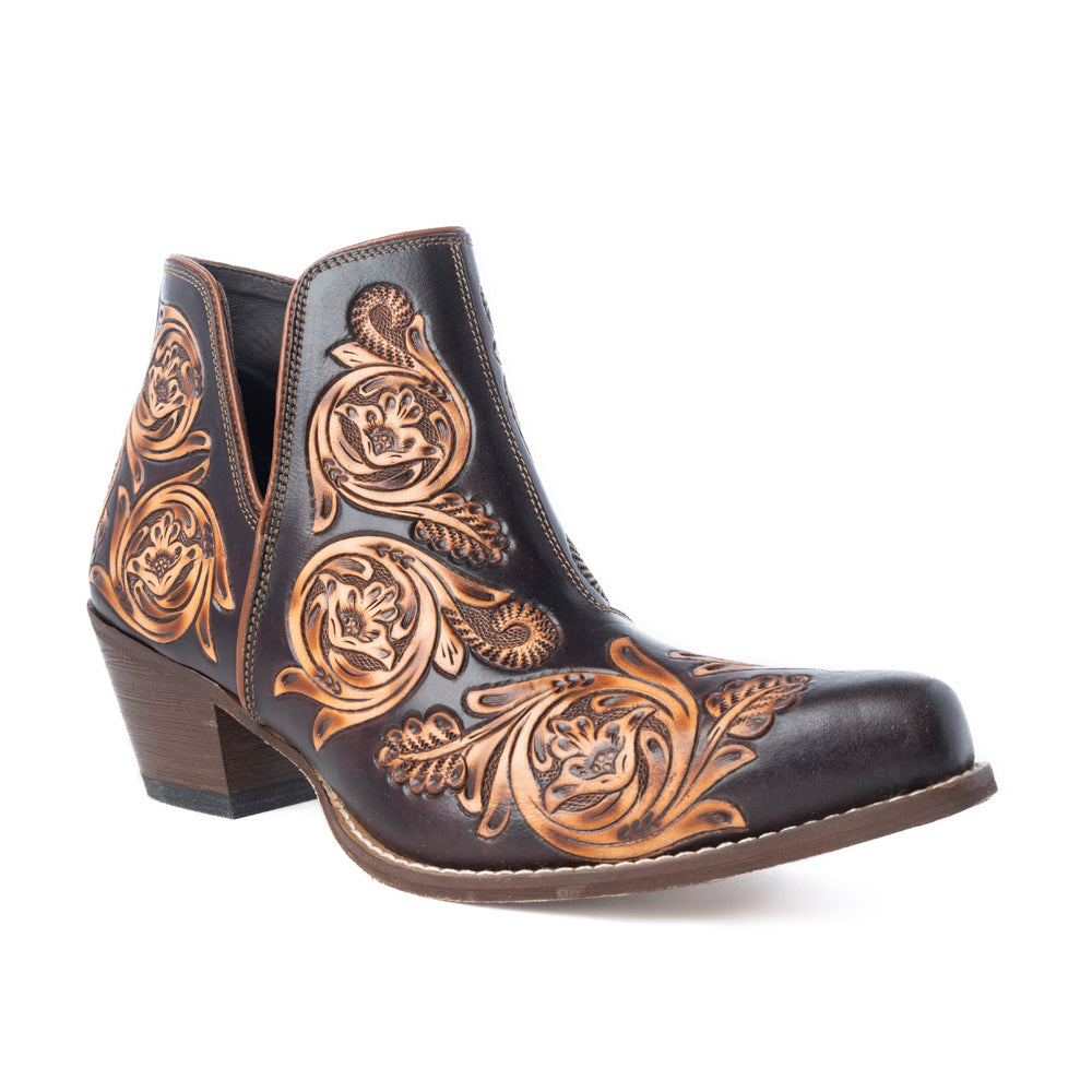 Bottines en cuir bronzé style western marron
