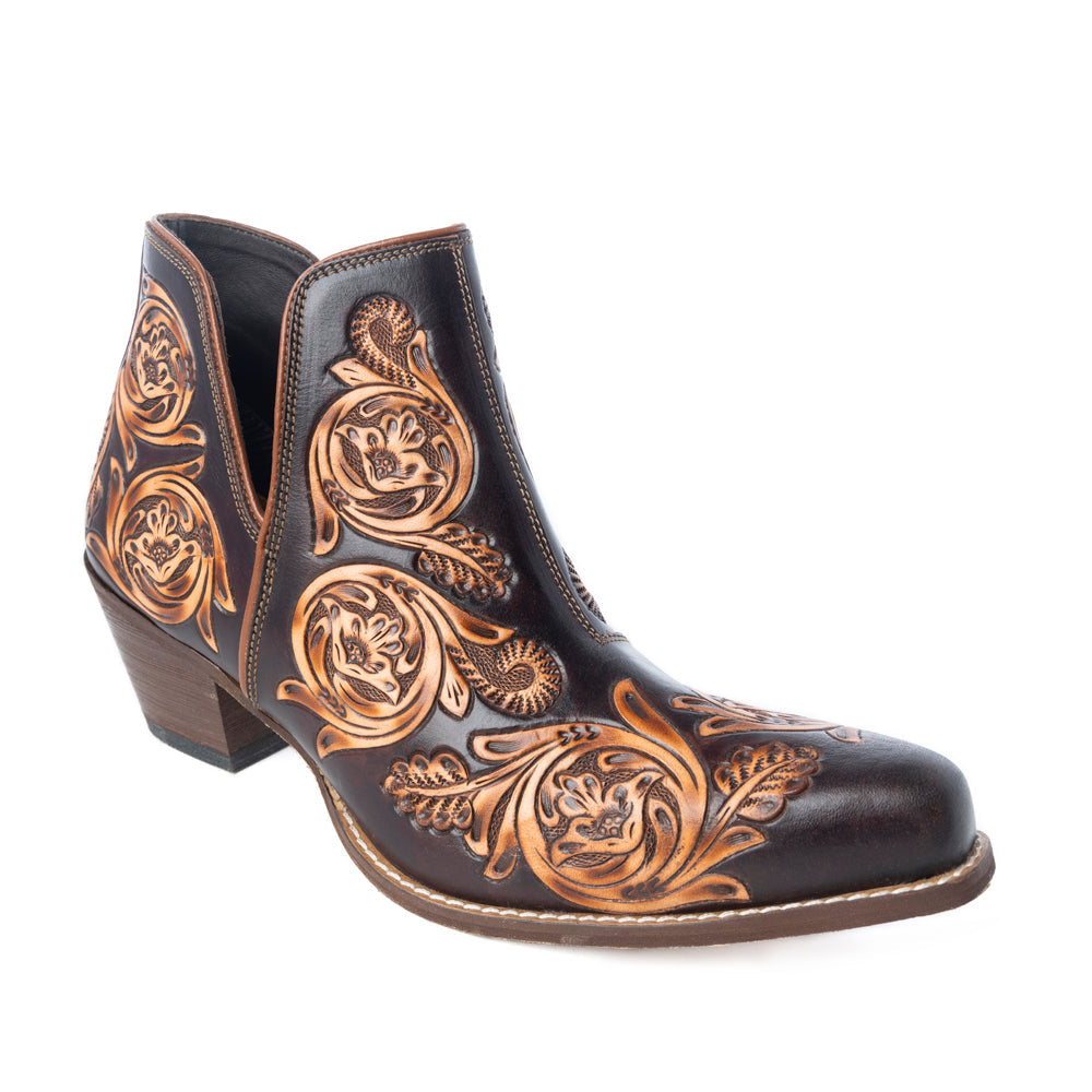 Bottines en cuir bronzé style western marron