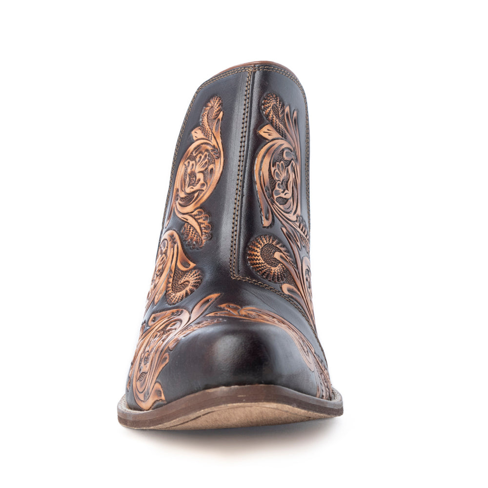 Bottines en cuir bronzé style western marron