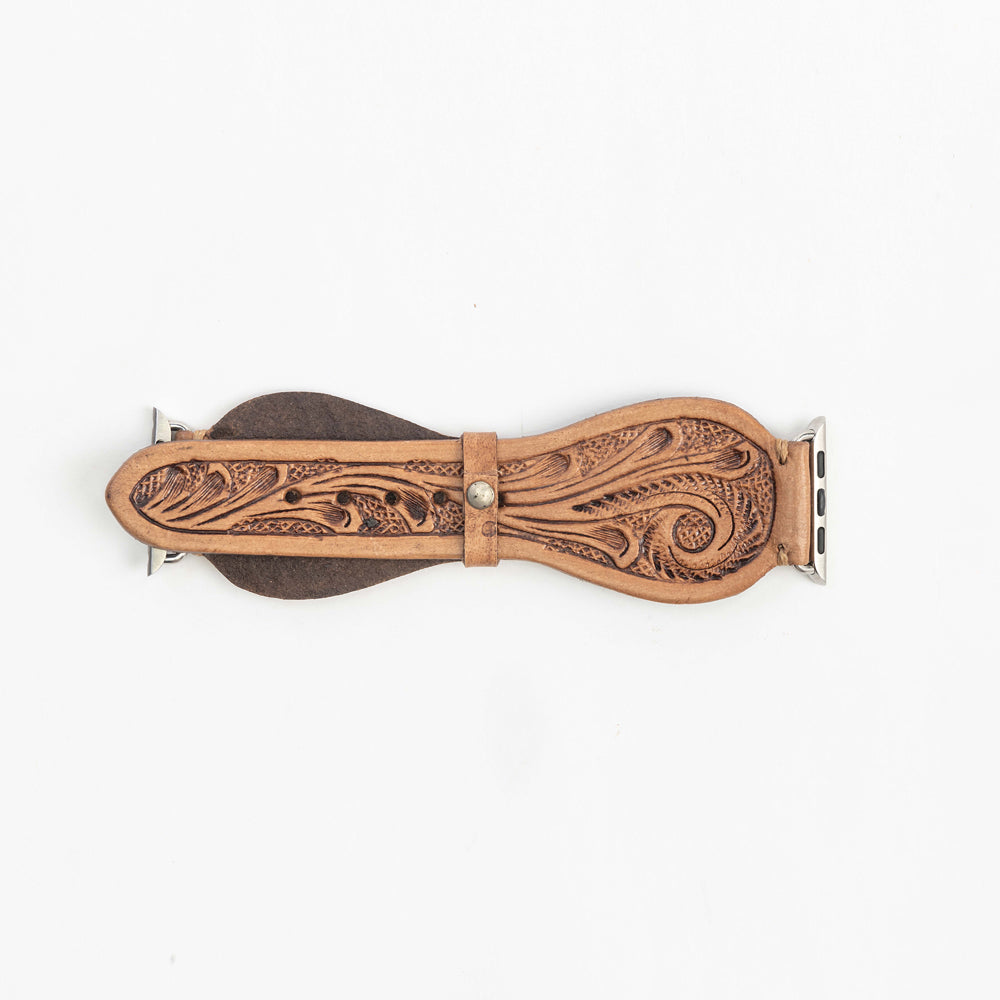 Bracelet de montre Lone Star en cuir repoussé, couleur fauve clair