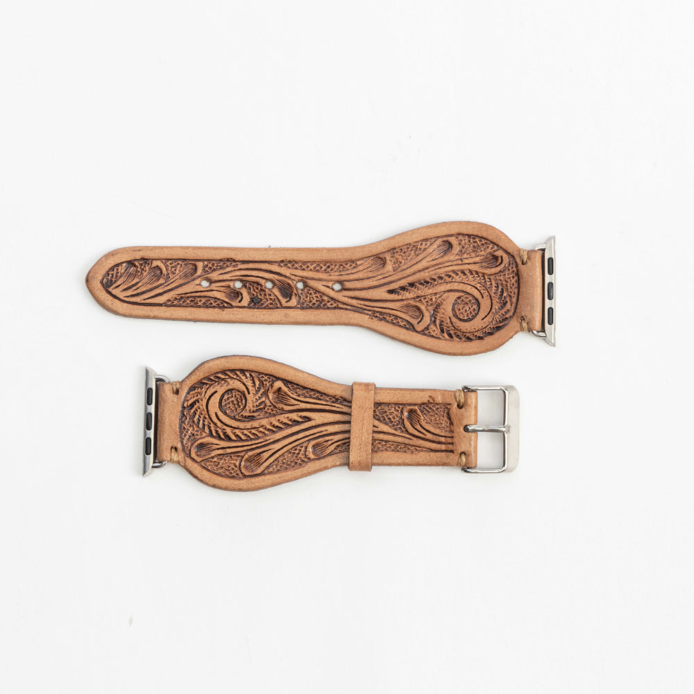 Bracelet de montre Lone Star en cuir repoussé, couleur fauve clair
