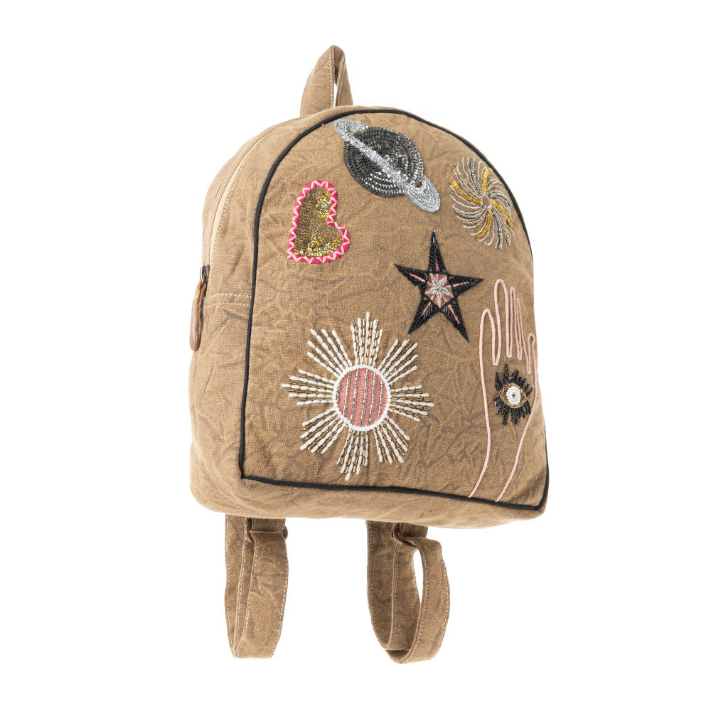 Sac à dos en toile recyclée Boho Cosmique Taupe Vintage