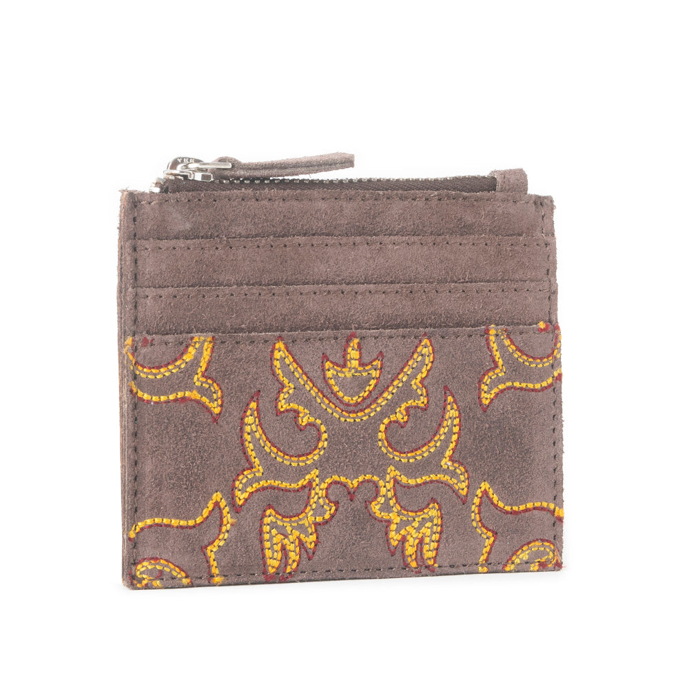 Porte-cartes brodé Cactus Sky Western en marron