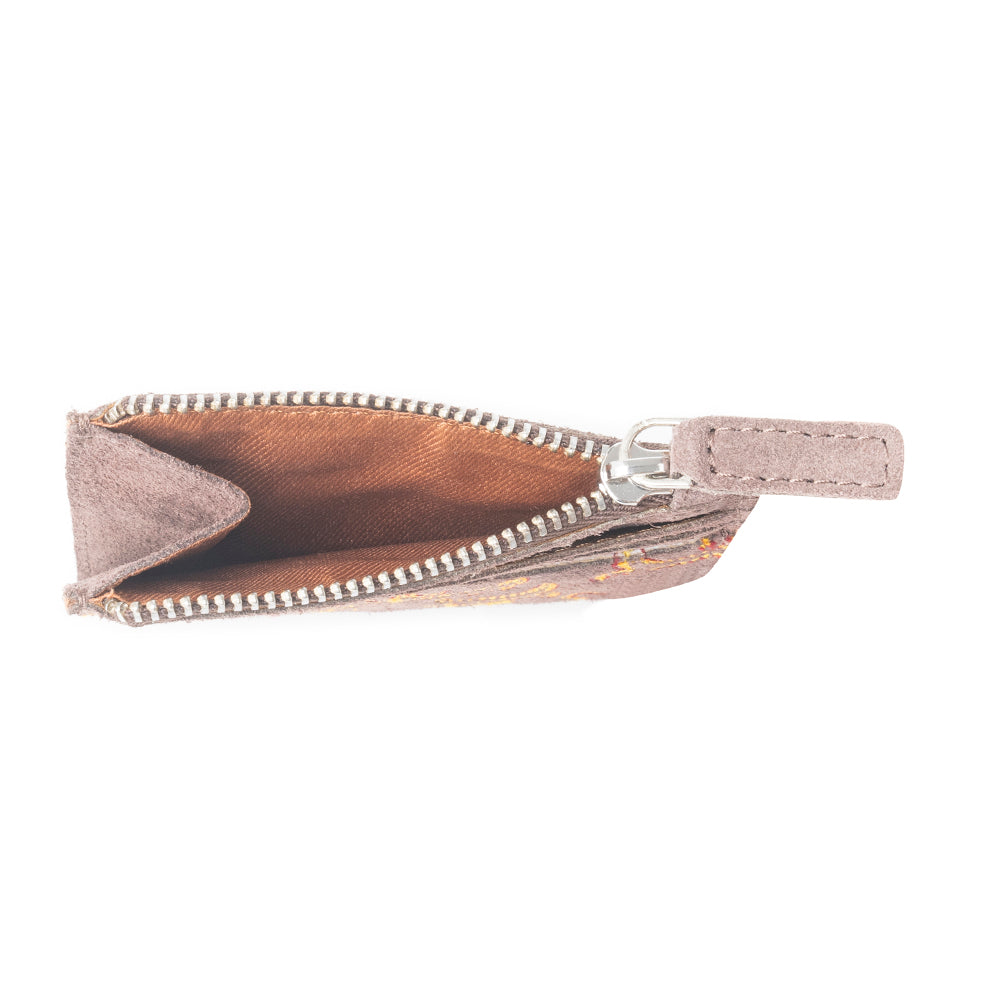 Porte-cartes brodé Cactus Sky Western en marron