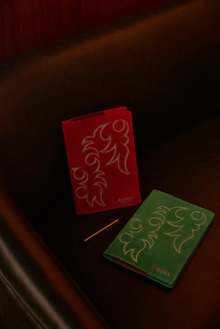 Journal en cuir brodé Texas Blaze en rouge écarlate