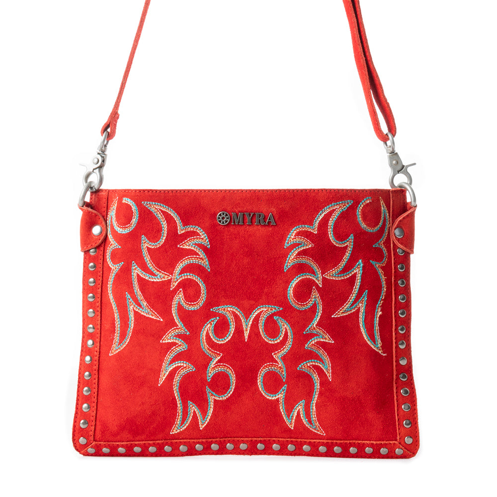 Sac bandoulière en cuir brodé Myra Texas Rose pour femme avec finition daim et détails cloutés argentés