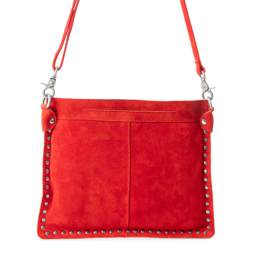 Sac bandoulière en cuir brodé Myra Texas Rose pour femme avec finition daim et détails cloutés argentés