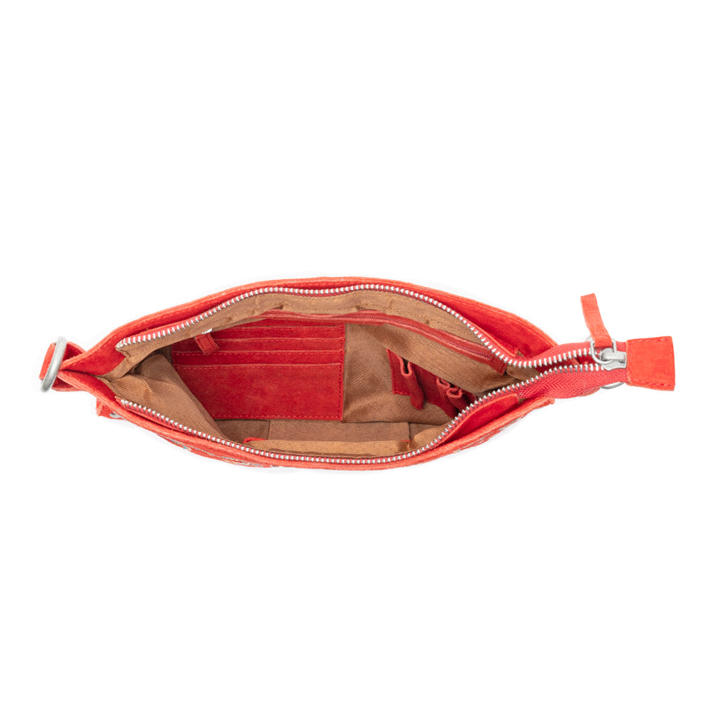 Sac bandoulière en cuir brodé Myra Texas Rose pour femme avec finition daim et détails cloutés argentés