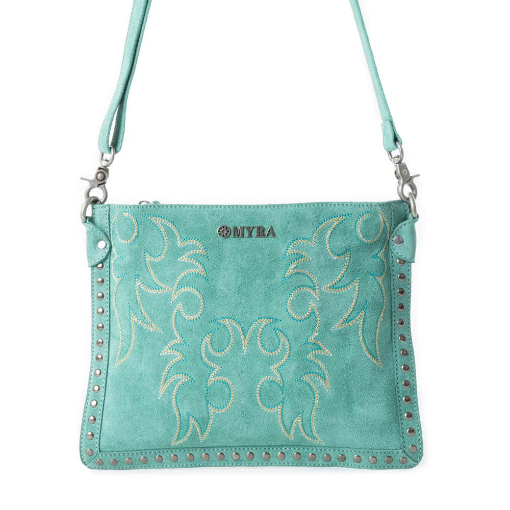 Sac en cuir brodé Texas Rose Western turquoise