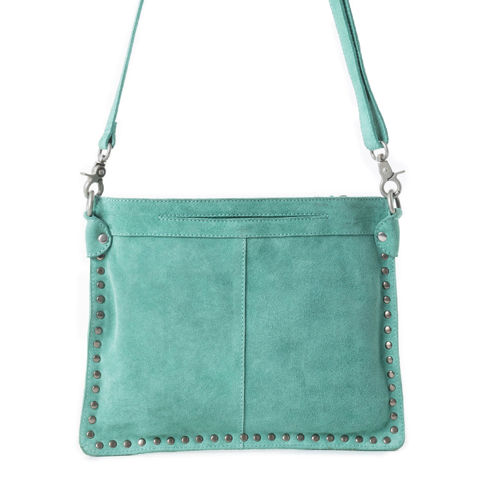 Sac en cuir brodé Texas Rose Western turquoise