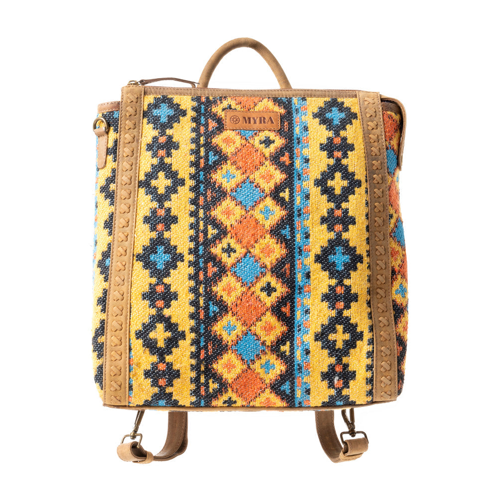 Sac à dos en cuir avec tapis Navajo tissé, couleur Ambre du désert
