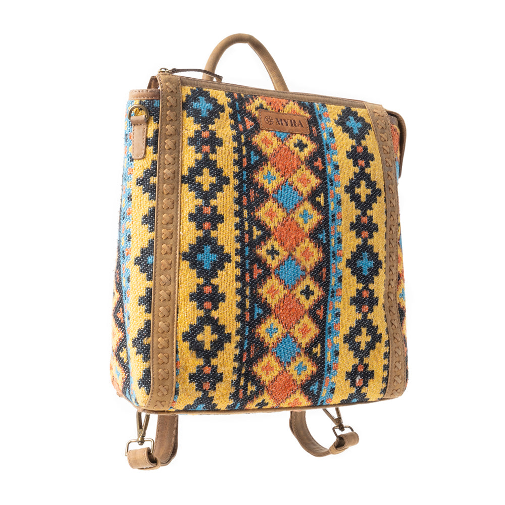 Sac à dos en cuir avec tapis Navajo tissé, couleur Ambre du désert