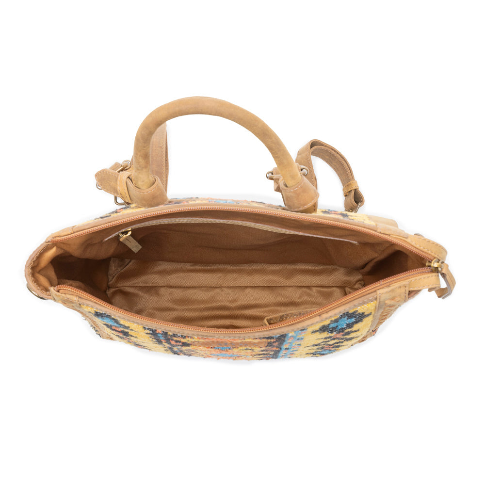 Sac à dos en cuir avec tapis Navajo tissé, couleur Ambre du désert
