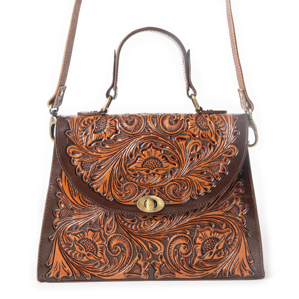 Sac en cuir repoussé Savannah en marron foncé
