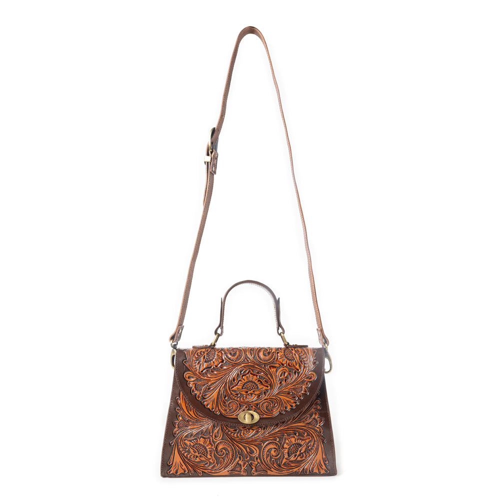 Sac en cuir repoussé Savannah en marron foncé