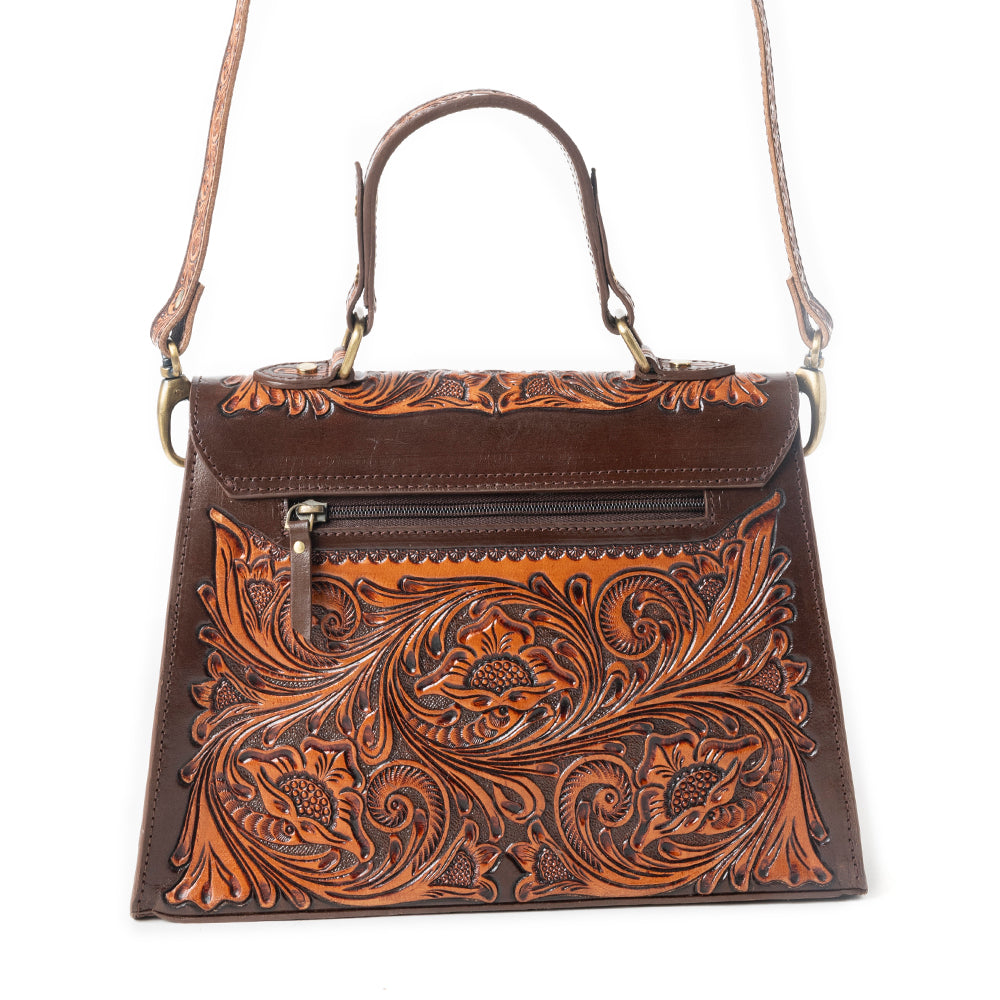 Sac en cuir repoussé Savannah en marron foncé