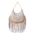 Sac en cuir Sage Whisper Fringe de couleur blanc perle