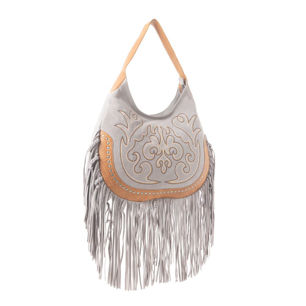 Sac en cuir Sage Whisper Fringe de couleur blanc perle