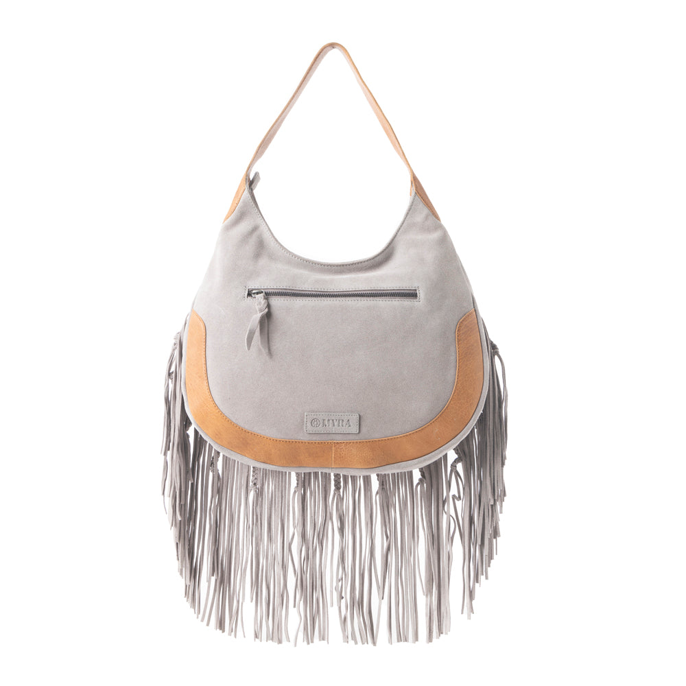 Sac en cuir Sage Whisper Fringe de couleur blanc perle