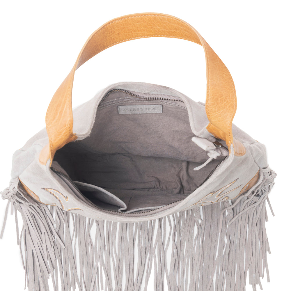 Sac en cuir Sage Whisper Fringe de couleur blanc perle