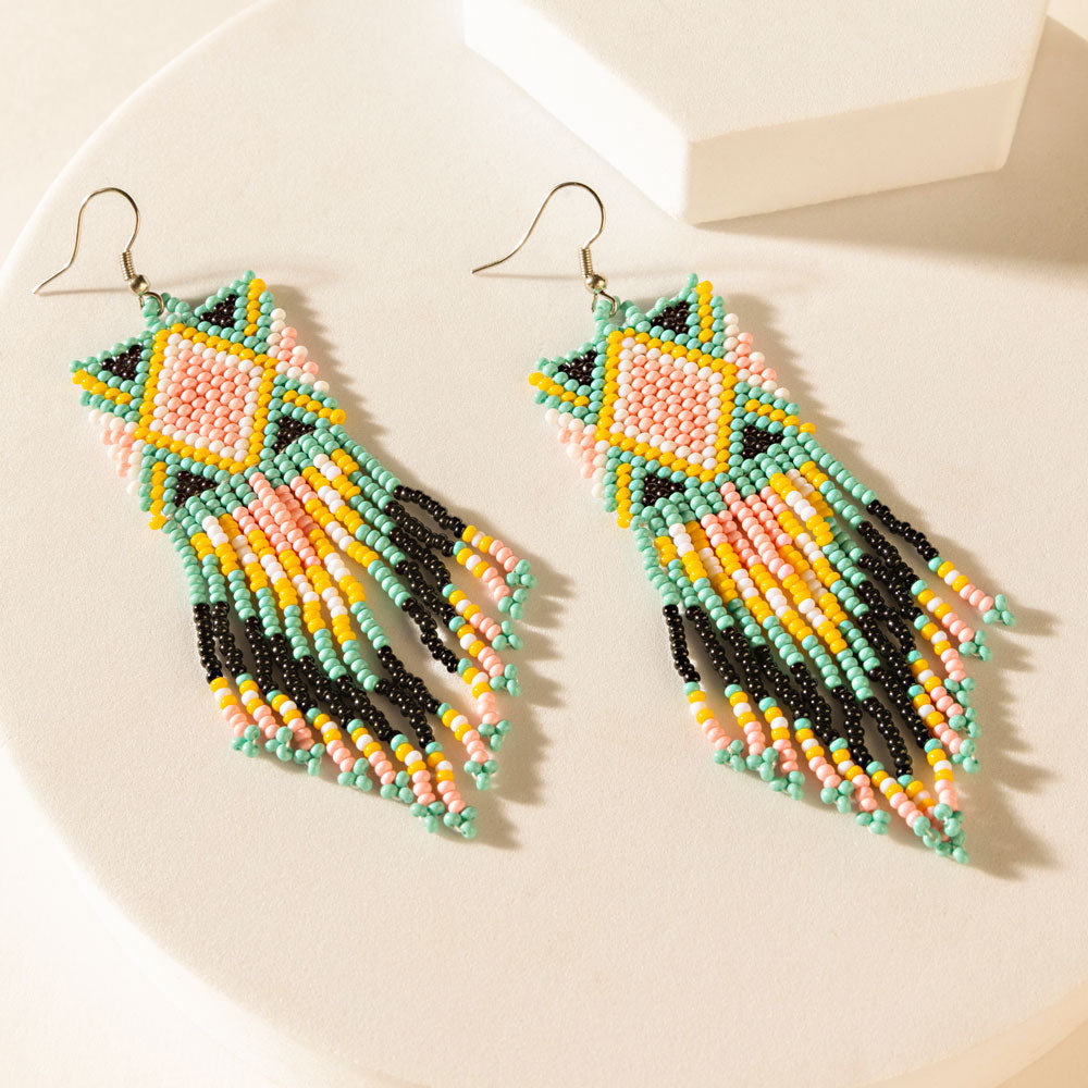 Boucles d'oreilles perlées Rodeo Pop de couleur sarcelle ensoleillée
