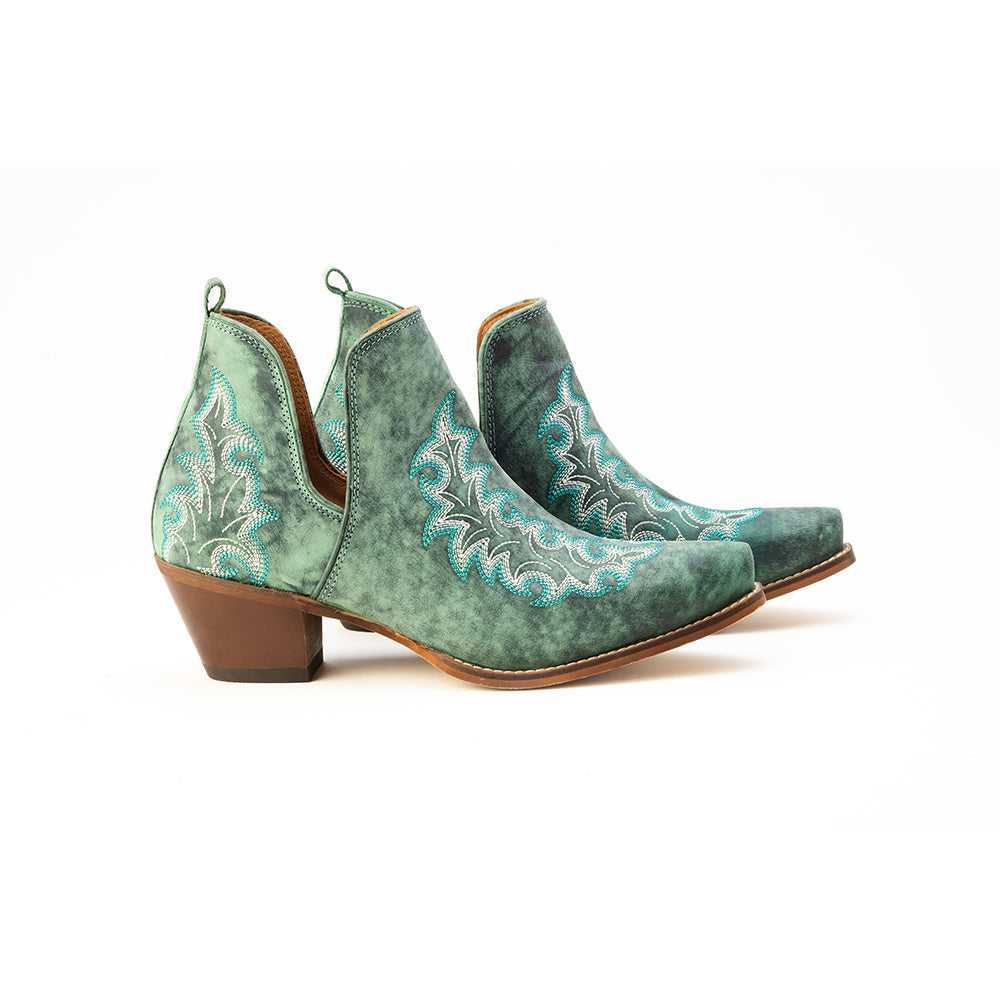 Bottines en cuir brodé Myra Sagebreeze couleur sarcelle lagon