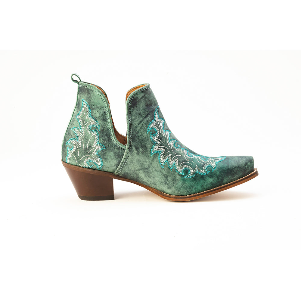 Bottines en cuir brodé Myra Sagebreeze couleur sarcelle lagon
