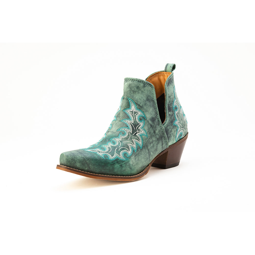 Bottines en cuir brodé Myra Sagebreeze couleur sarcelle lagon