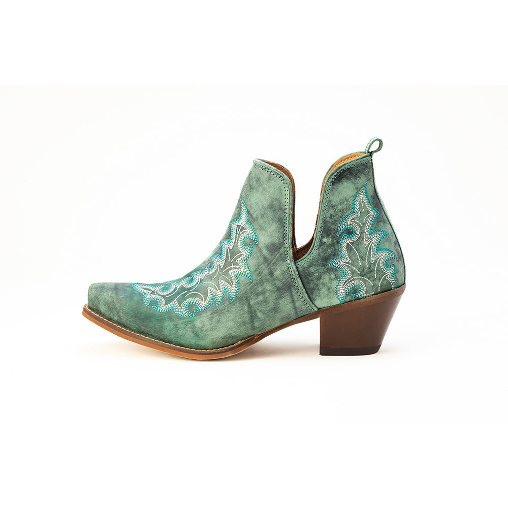 Bottines en cuir brodé Myra Sagebreeze couleur sarcelle lagon