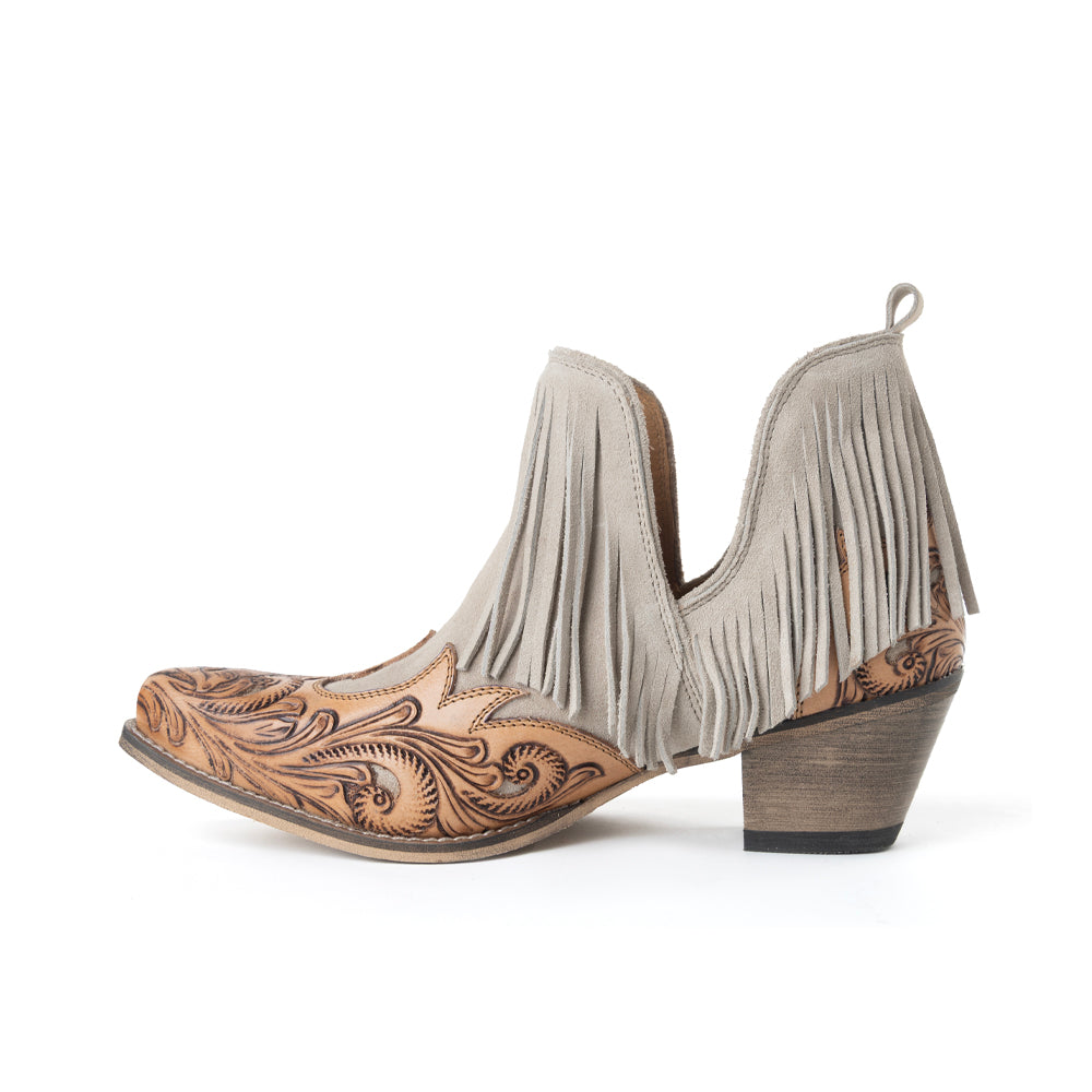 Bottines en cuir ciselé Myra Cimarron Belle frangées, coloris Wild Tan