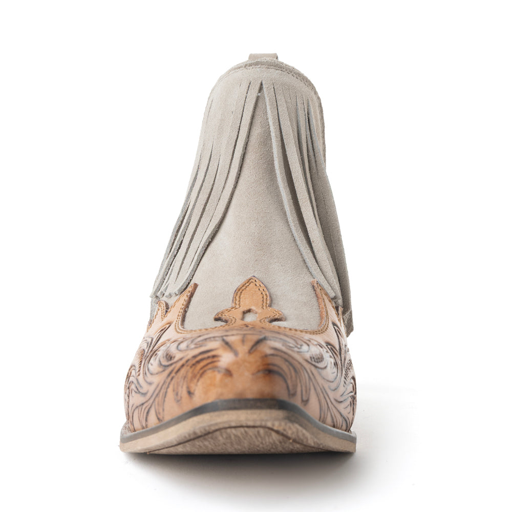 Bottines en cuir ciselé Myra Cimarron Belle frangées, coloris Wild Tan