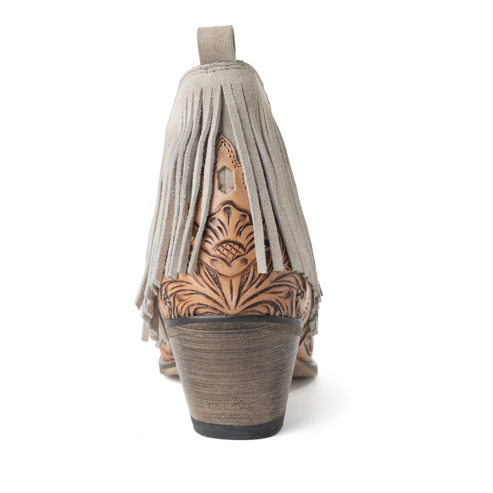 Bottines en cuir ciselé Myra Cimarron Belle frangées, coloris Wild Tan