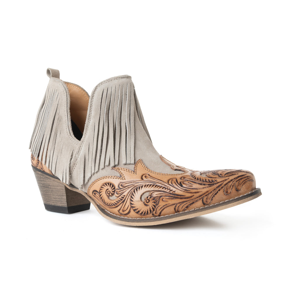 Bottines en cuir ciselé Myra Cimarron Belle frangées, coloris Wild Tan