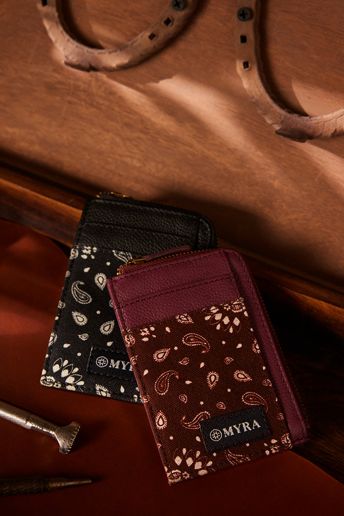 Porte-cartes en cuir Myra Red Rock Bloom prune rousse