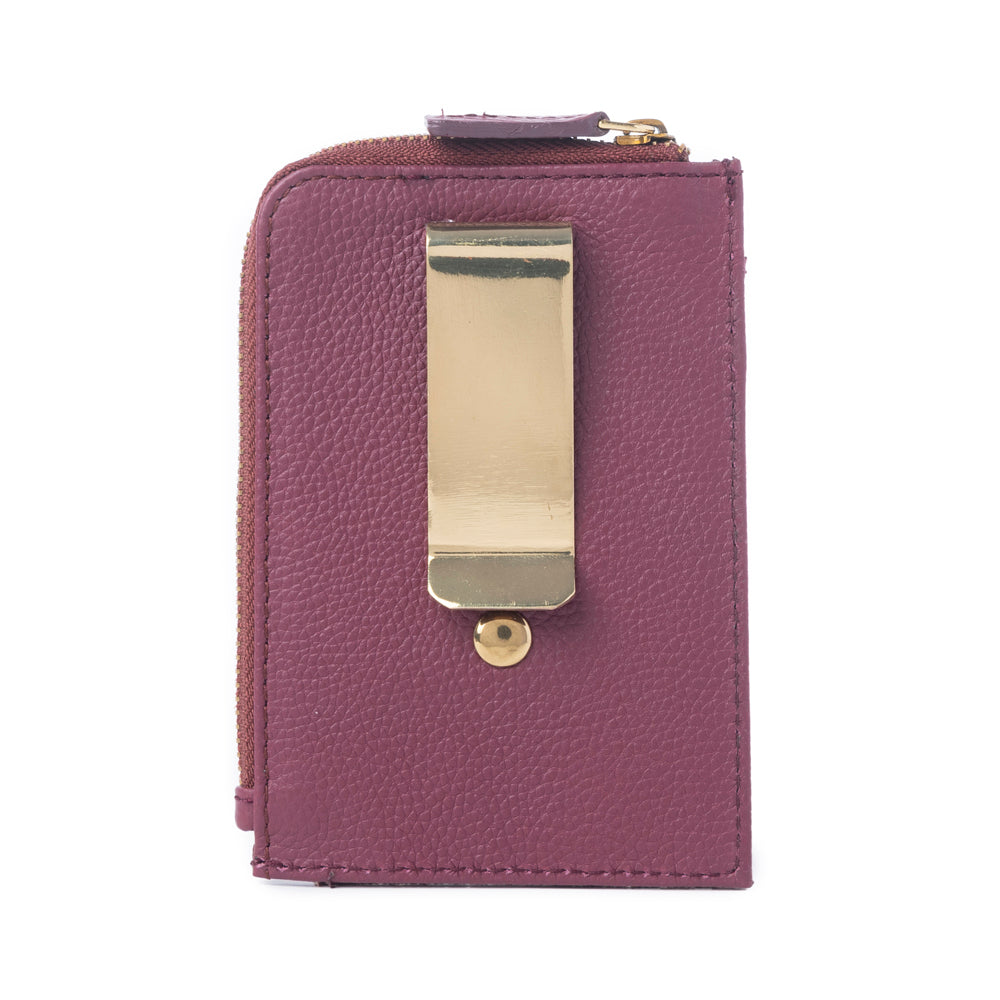 Porte-cartes en cuir Myra Red Rock Bloom prune rousse