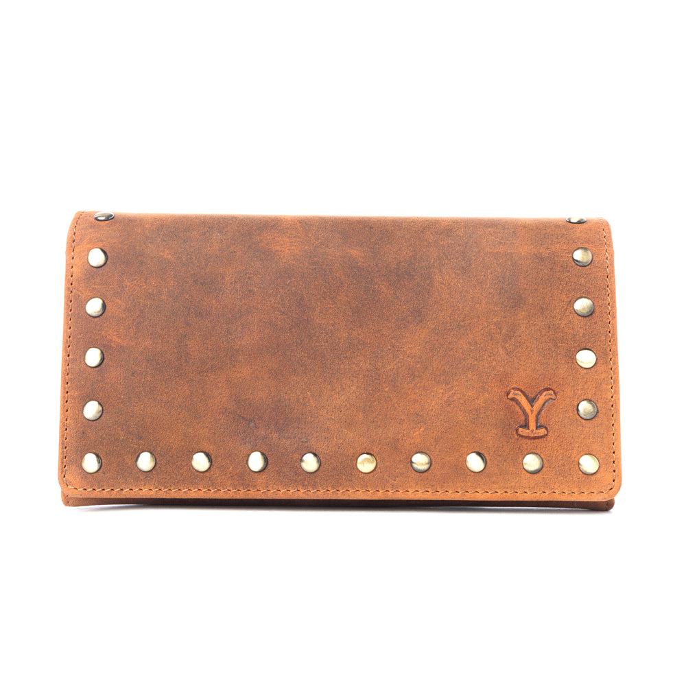 Portefeuille en cuir Yellowstone Caldera avec rivets couleur ambre