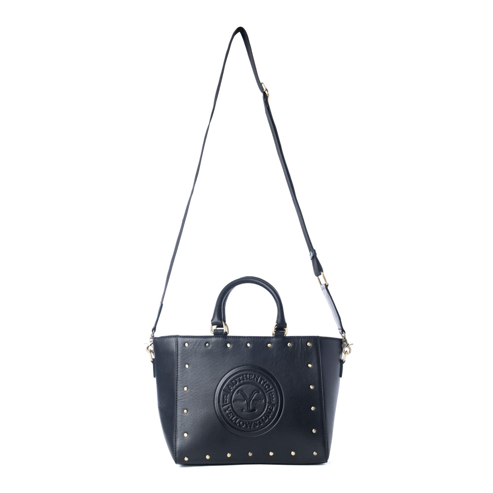 Sac fourre-tout en cuir clouté et estampé Yellowstone Valley Soul couleur cendré