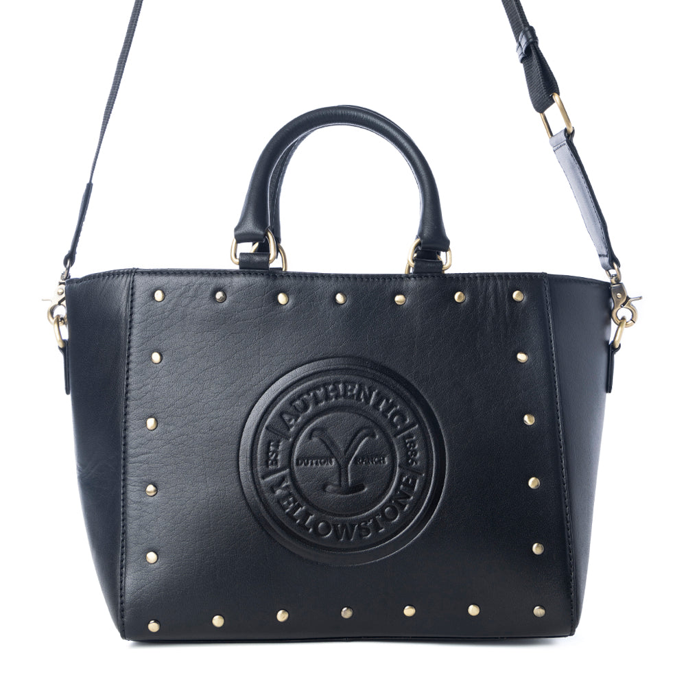 Sac fourre-tout en cuir clouté et estampé Yellowstone Valley Soul couleur cendré