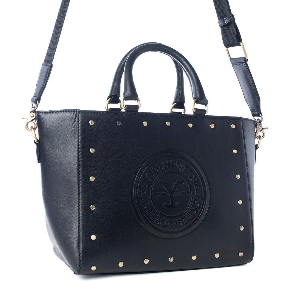 Sac fourre-tout en cuir clouté et estampé Yellowstone Valley Soul couleur cendré