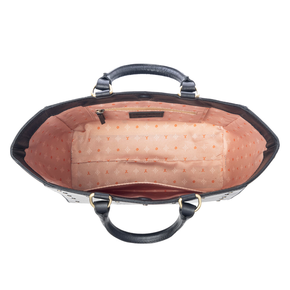 Sac fourre-tout en cuir clouté et estampé Yellowstone Valley Soul couleur cendré