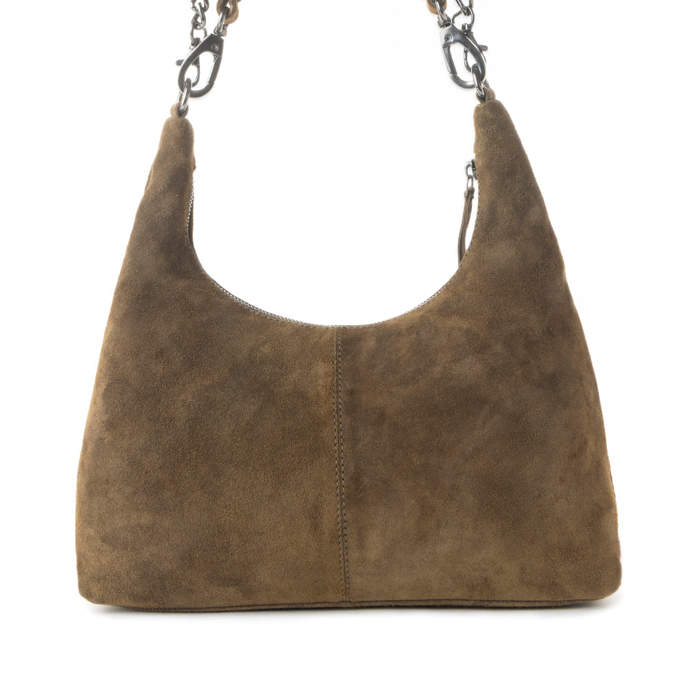 Sac en daim véritable Myra Juniper Trail pour femme, couleur olive, finition douce avec bandoulière supplémentaire