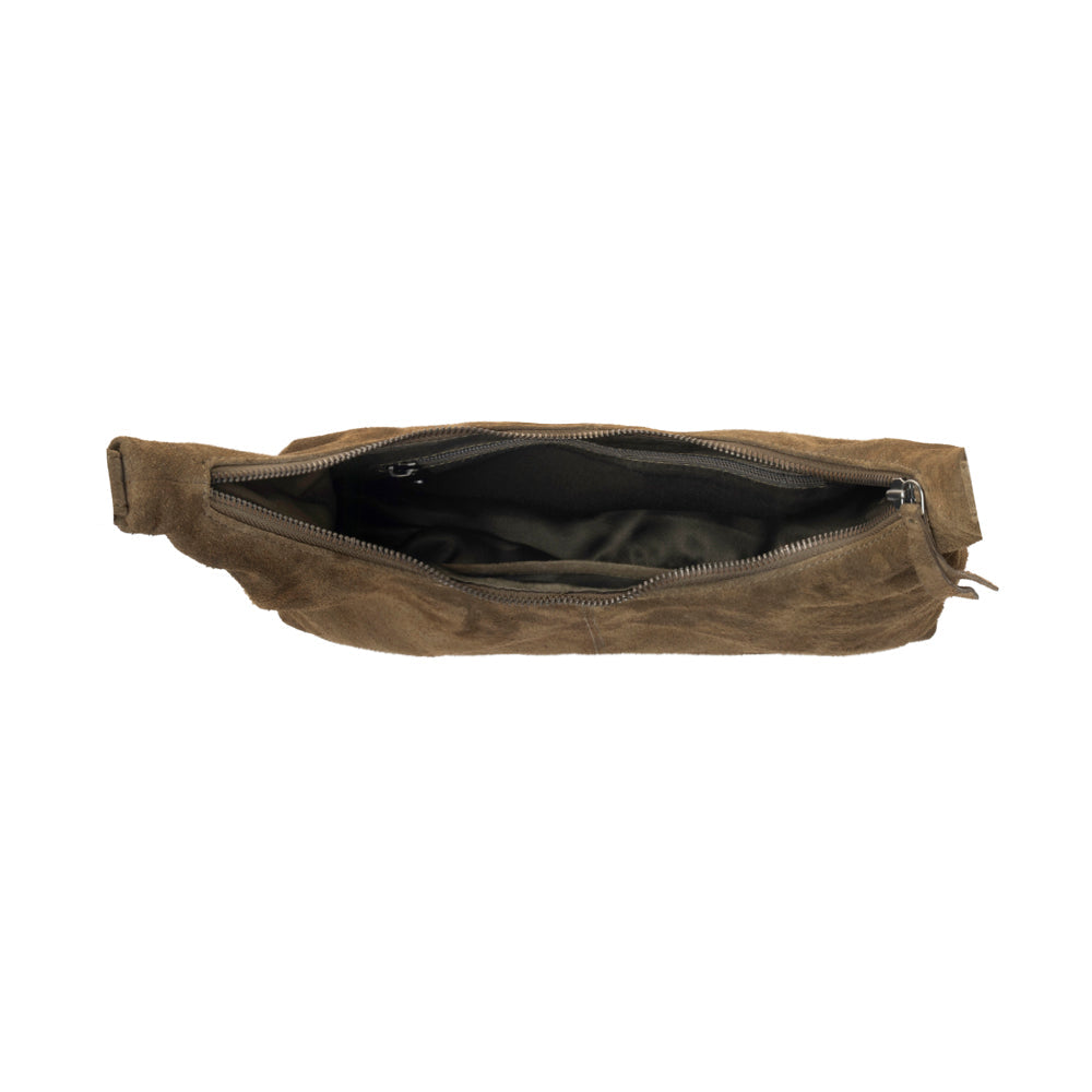 Sac en daim véritable Myra Juniper Trail pour femme, couleur olive, finition douce avec bandoulière supplémentaire
