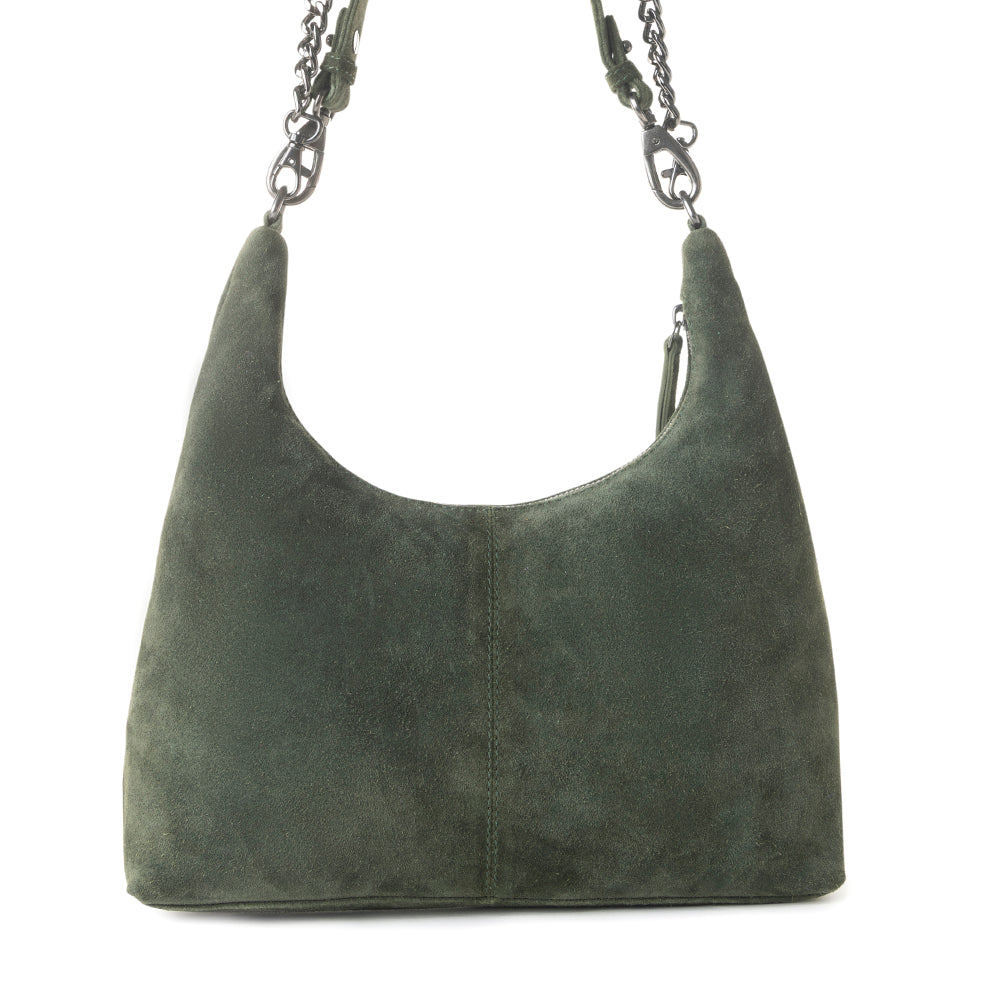 Sac en daim véritable Myra Juniper Trail pour femme vert forêt avec bandoulière supplémentaire