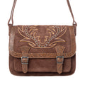 Botte en cuir suédé Myra Amberwood, sac en cuir brodé marron châtaigne