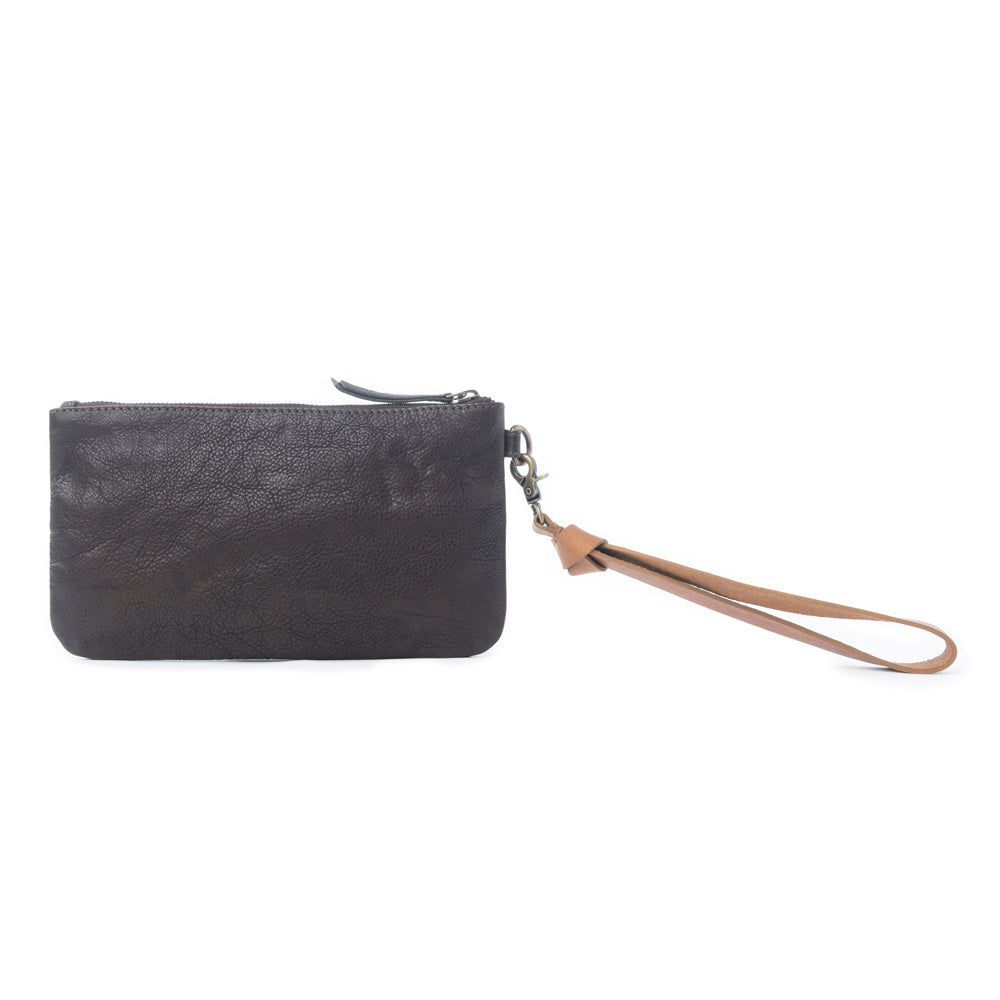 Pochette en cuir lavé clouté Myra Gold Halo noir antique