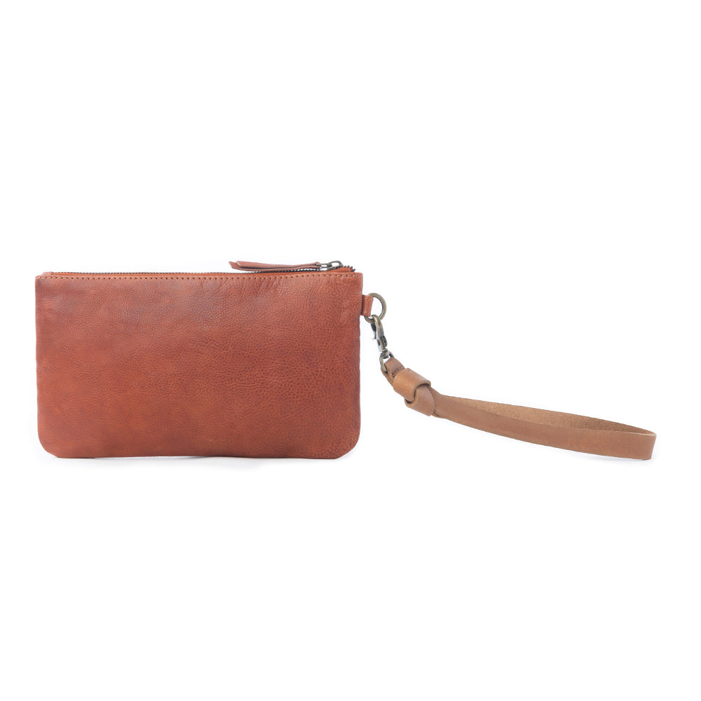 Pochette Myra Nova Point en cuir lavé clouté, coloris ambre bronze