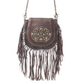 Sac en cuir clouté Myra Luna Belle avec franges Maverick Mocha