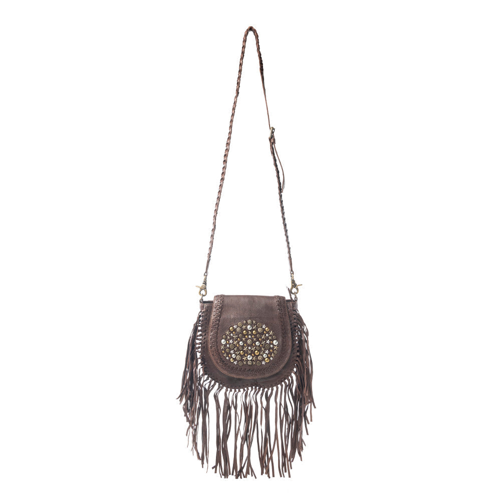 Sac en cuir clouté Myra Luna Belle avec franges Maverick Mocha