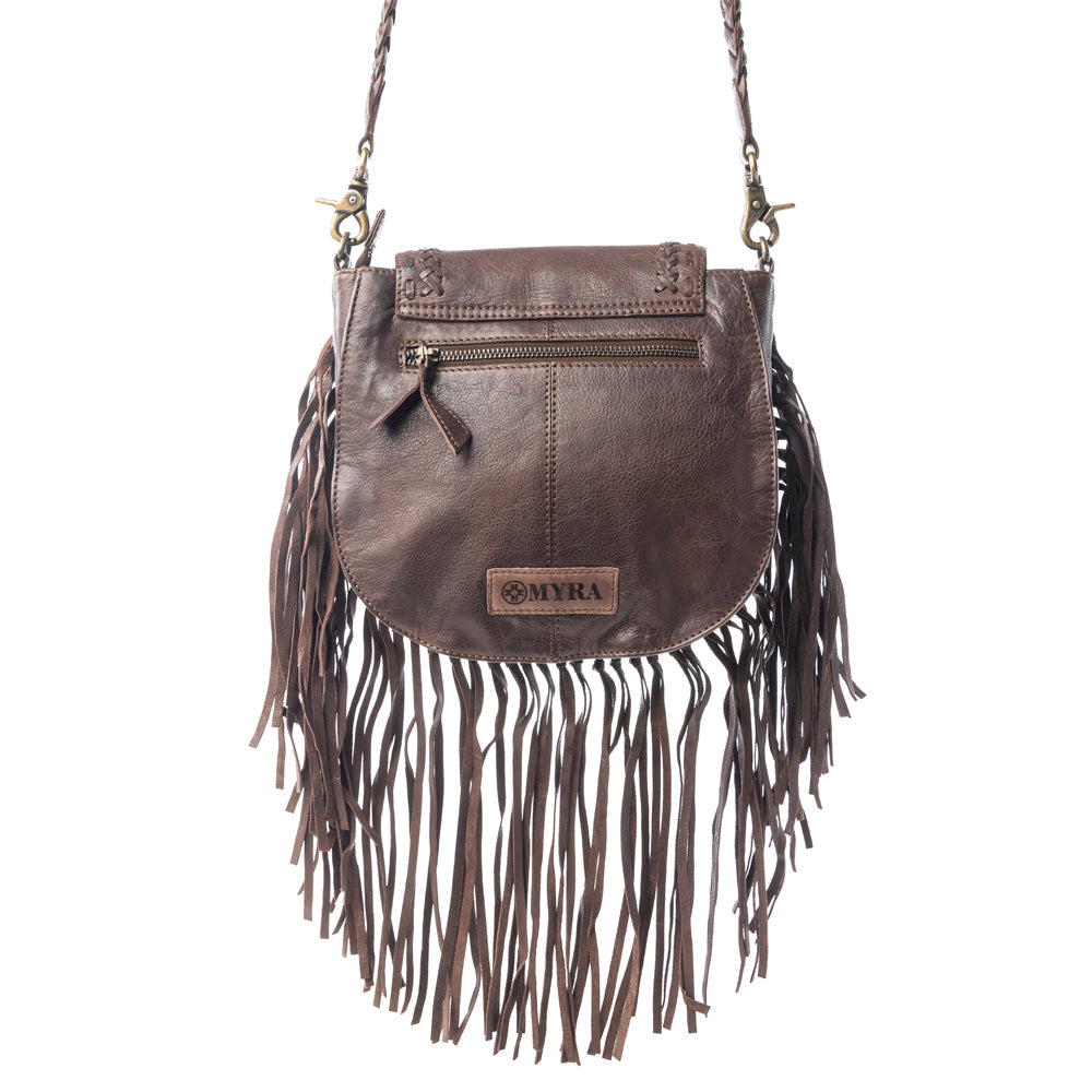 Sac en cuir clouté Myra Luna Belle avec franges Maverick Mocha