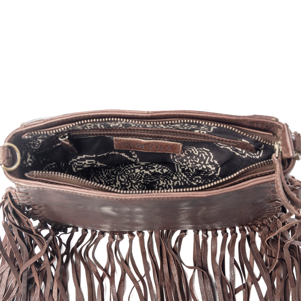Sac en cuir clouté Myra Luna Belle avec franges Maverick Mocha